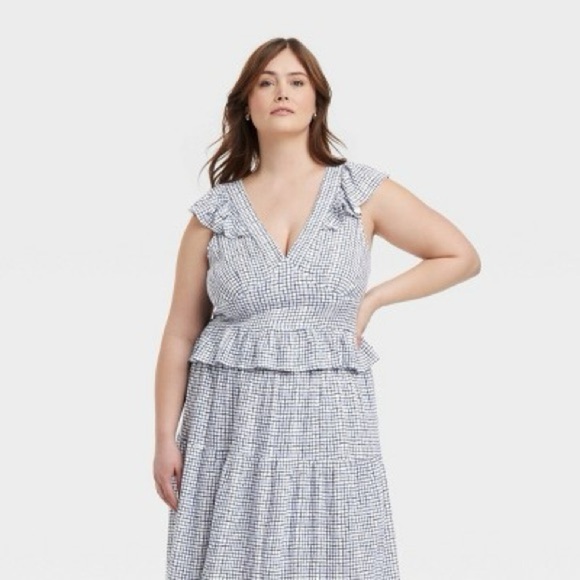 Universal Thread Tops - Universal Thread Women’s Blue Gingham Flutter Sleeveless Blouse . Size XXL